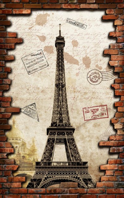 фотообои Париж за кирпичной стеной